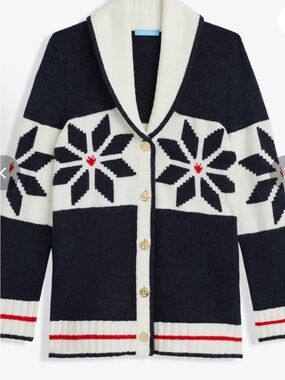 Draper James Navy, White & Red Snowflake Shawl-Collar Cardigan